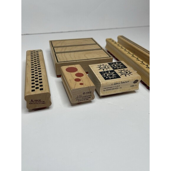 Lot Of 7 Wood Mounted Rubber Stamps Borders Details Graphics - Picture 3 of 4